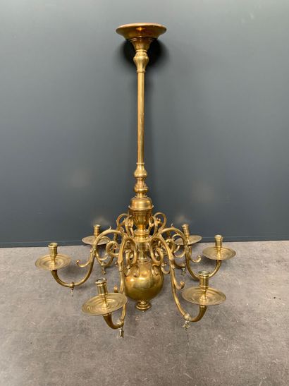 Lustre hollandais en laiton à six bras de...