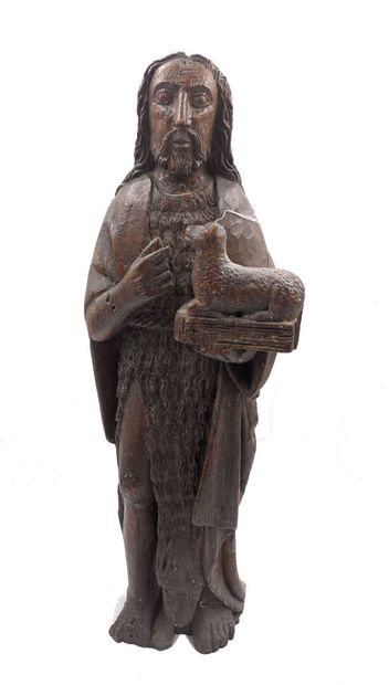 Sujet en bois sculpté figurant Saint Jean-Baptiste...