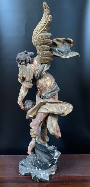 Groupe en bois sculpté polychrome et doré...