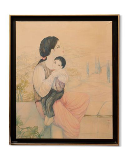 Mara Tran Long 
Femme à l'enfant 
Huile sur...