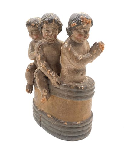 Groupe en bois sculpté partiellement polychrome...