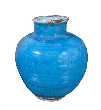 z
Vase boule en grès émaillé turquoise craquelé
XXe...