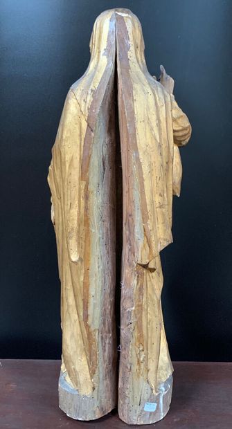 Vierge bénissant en bois sculpté polychrome...