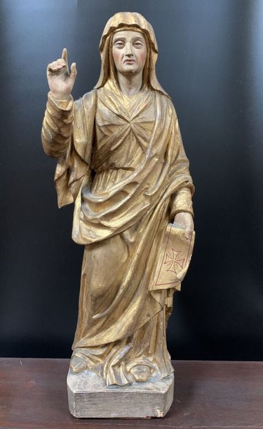 Vierge bénissant en bois sculpté polychrome...