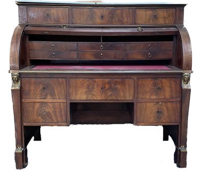 Bureau à cylindre en acajou et placage d'acajou,...
