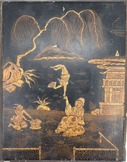CHINE
Panneau rectangulaire en bois laqué...