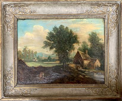 School of the XIXth century 
Inn in the undergrowth
Oil...