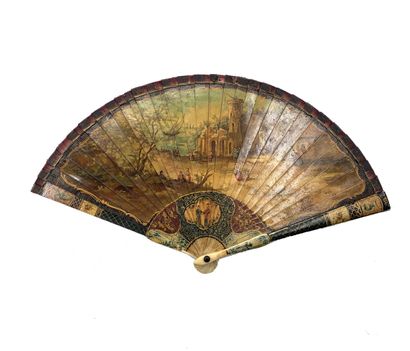 Varnish fan decorated with a seaside scene...