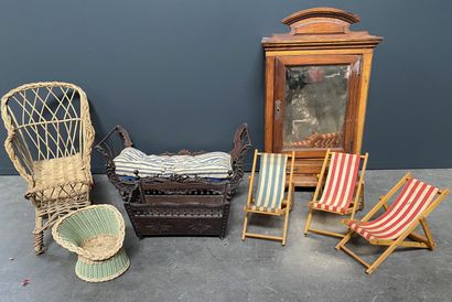 Doll furniture including a glass cabinet,...