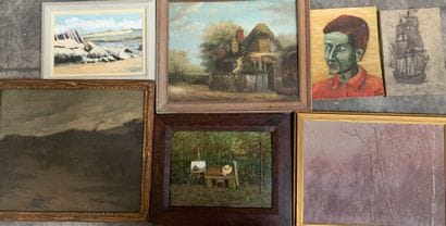 Ensemble d'huiles sur toile représentant...