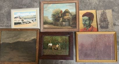 Ensemble d'huiles sur toile représentant...