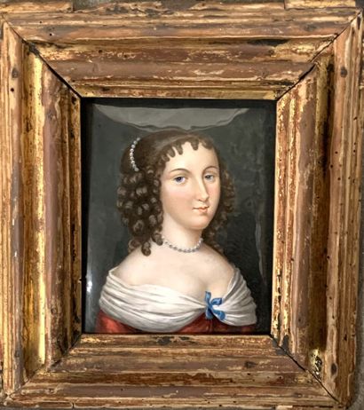 Polychrome enamel plate with a portrait of...