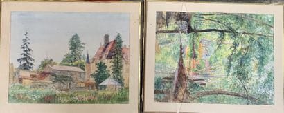 Lot d'aquarelles, dessins et reproductions...