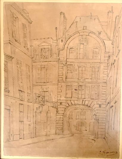 Modern school
View of architecture 
Ink on...