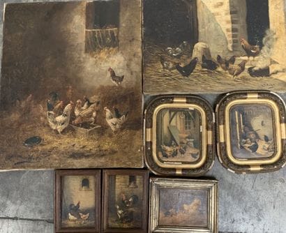 Lot de sept huiles et reproductions sur le...
