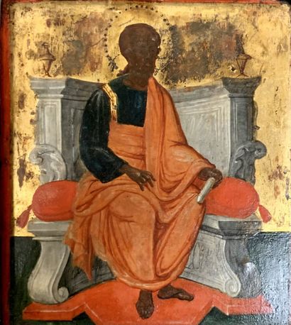 Icon in painted wood with polychrome decoration...