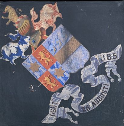 Panel representing a coat of arms.
Gouache...