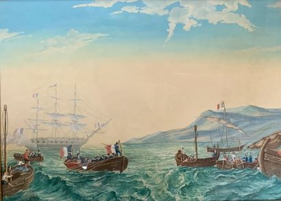 French school of the 19th century 
Marine
Gouache...
