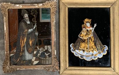 Two fixed under polychrome glass representing...