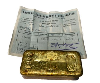 One gold ingot, gross weight 1000.8 g, fine...