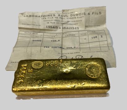 One gold ingot, gross weight 998.1 g, fine...