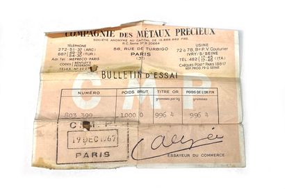 One gold ingot, gross weight 1000 g, fine...