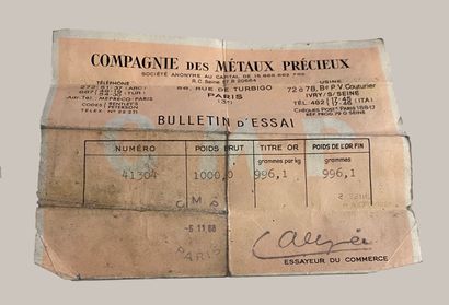 One gold ingot, gross weight 1000 g, fine...