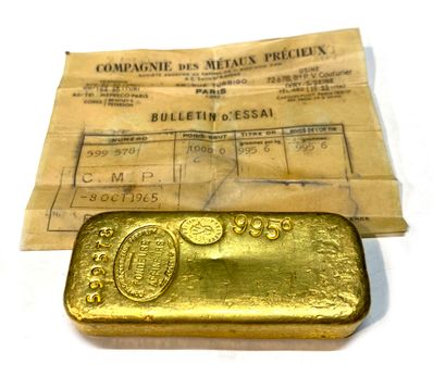 One gold ingot, gross weight 1000 g, fine...