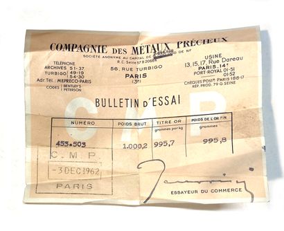 One gold ingot, gross weight 1000.2 g, fine...