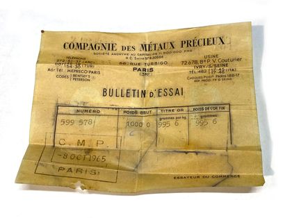 One gold ingot, gross weight 1000 g, fine...