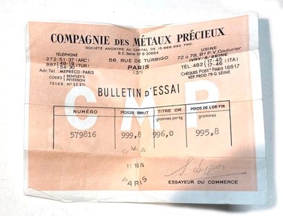 One gold ingot, gross weight 999.8 g, fine...