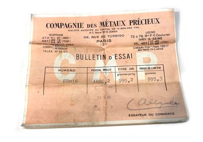 One gold ingot, gross weight 1000.2 g, fine...