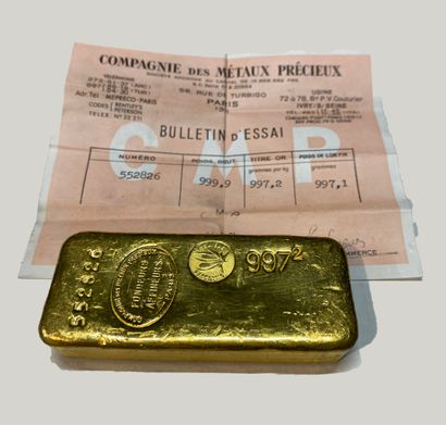 One gold ingot, gross weight 999.9 g, fine...