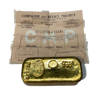 One gold ingot, gross weight 1000.1 g, fine...