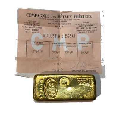 One gold ingot, gross weight 999.8 g, fine...