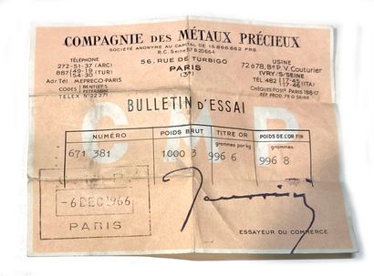 One gold ingot, gross weight 1000.3 g, fine...