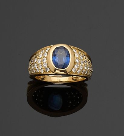 BAGUE en or jaune 750 millièmes ornée au...