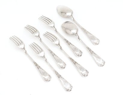 FIVE FORKS and two spoons in silver 925 thousandths,...