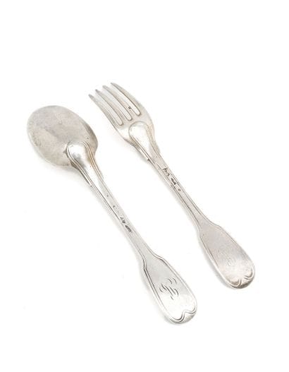 Silver fork and spoon, filet pattern, engraved...