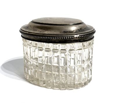 Cut glass box, set in 800 thousandths silver...
