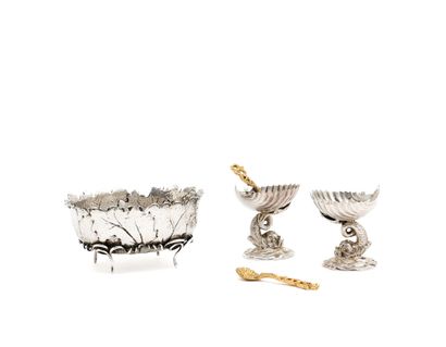 PAIR OF SALT PANS in silver-plated metal,...