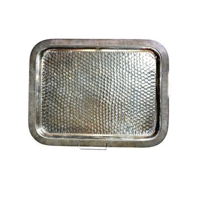Rectangular silver-plated PLATEAU, gadrooned...