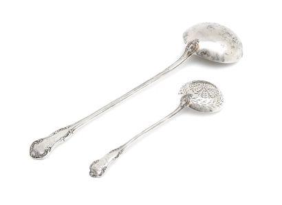 SET of a saucepan and a sauce ladle in silver...