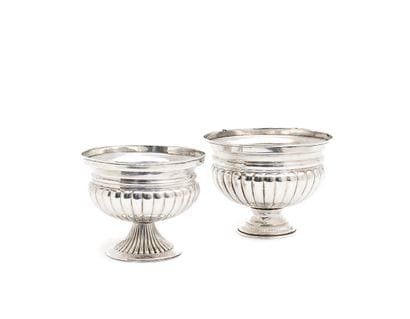 TWO 800-millimeter silver gadroon cups,
Spain,...