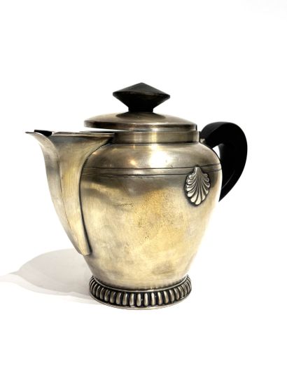 A silver-plated teapot on a gadrooned pedestal,...