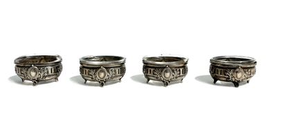 SET of four 800 thousandths silver salt cellars,...