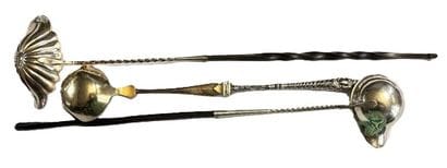 Two silver punch spoons with whalebone handles...