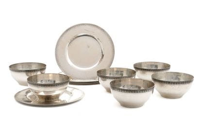 SIX BOWLS and their saucers in silver 900...