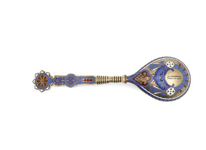 Spoon in 875-thousandths vermeil and enamel,...