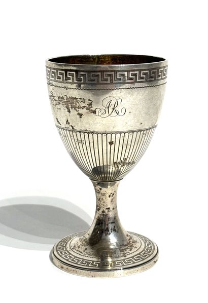 CUP on silver pedestal, engraved with Greek...